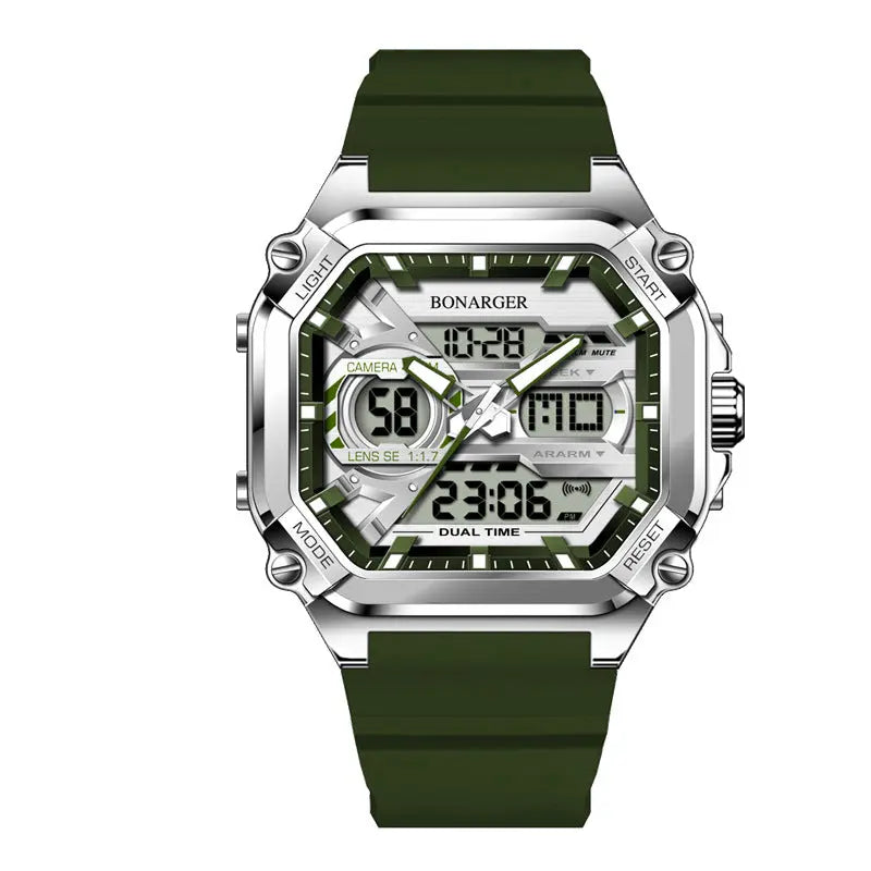 Green Men's Dual Display Watch - Dual Time Digital Analog Waterproof Sports Watch Wholesale Hub
