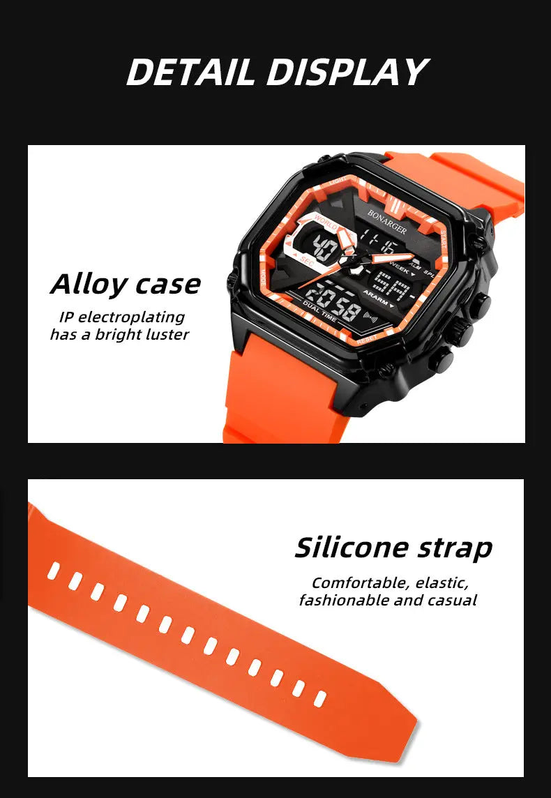 Green Men's Dual Display Watch - Dual Time Digital Analog Waterproof Sports Watch Wholesale Hub