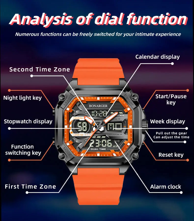 Blue Men's Dual Display Watch - Dual Time Digital Analog Waterproof Sports Watch Wholesale Hub