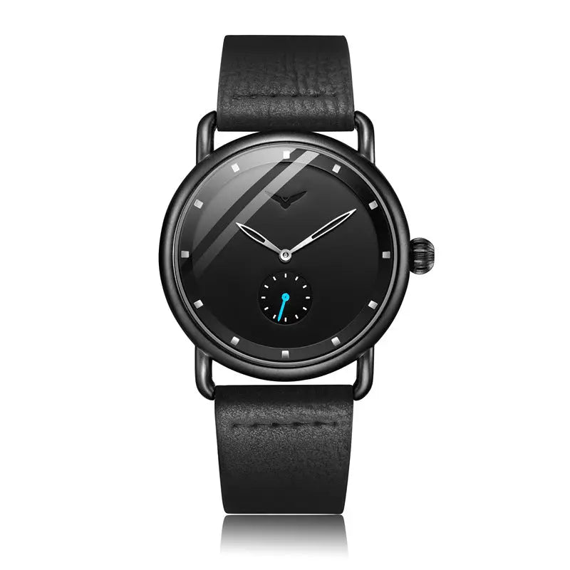 Black Elegant Men's Watch with Leather Band - Small Seconds, Onion Crown Detail Wholesale Hub