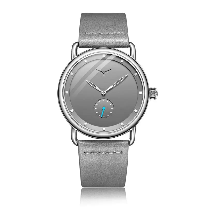 Silver Elegant Men's Watch with Leather Band - Small Seconds, Onion Crown Detail Wholesale Hub