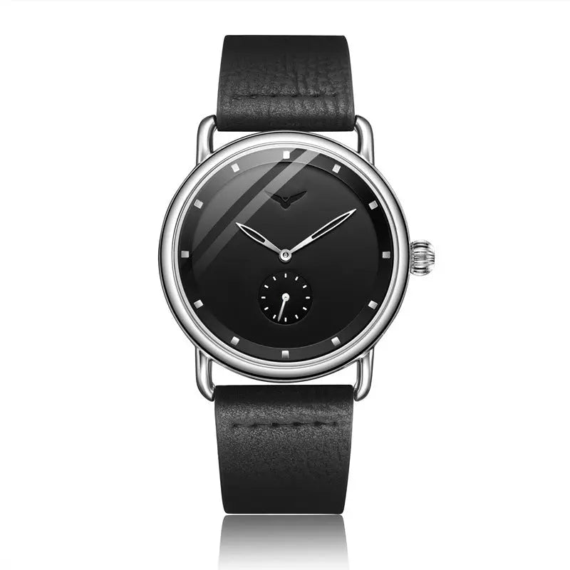 Silver shell black face Elegant Men's Watch with Leather Band - Small Seconds, Onion Crown Detail Wholesale Hub