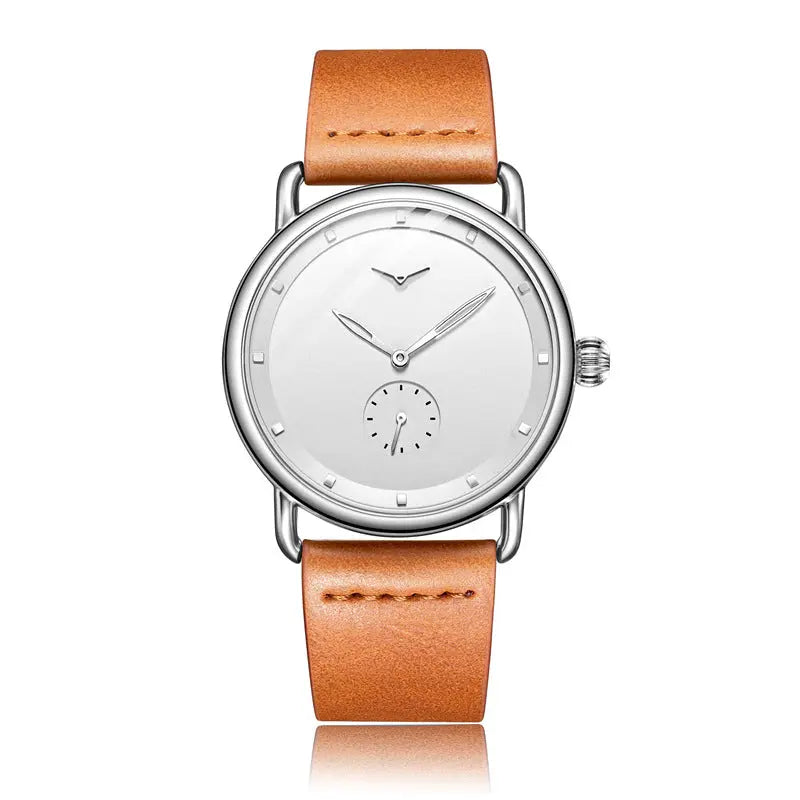 Brown Elegant Men's Watch with Leather Band - Small Seconds, Onion Crown Detail Wholesale Hub