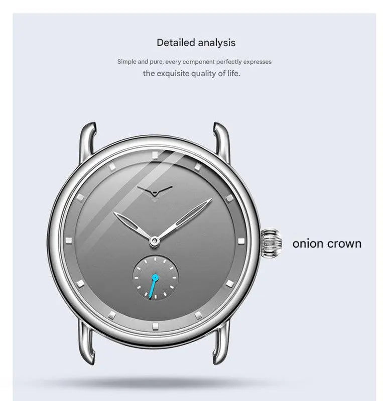 Brown Elegant Men's Watch with Leather Band - Small Seconds, Onion Crown Detail Wholesale Hub