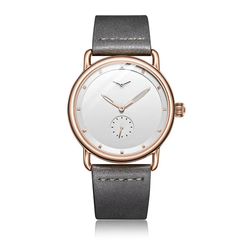 Rose shell white flour Elegant Men's Watch with Leather Band - Small Seconds, Onion Crown Detail Wholesale Hub