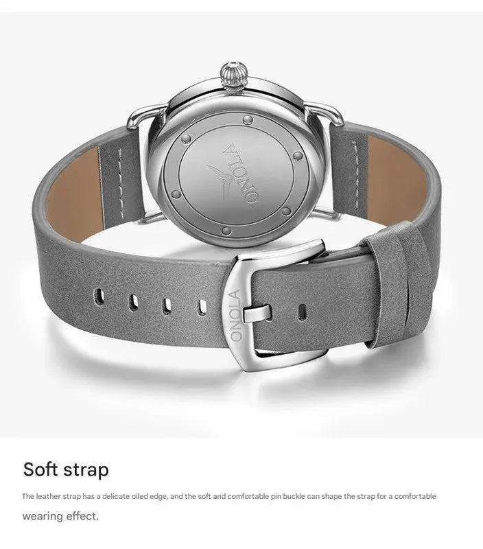 Brown belt black surface Elegant Men's Watch with Leather Band - Small Seconds, Onion Crown Detail Wholesale Hub