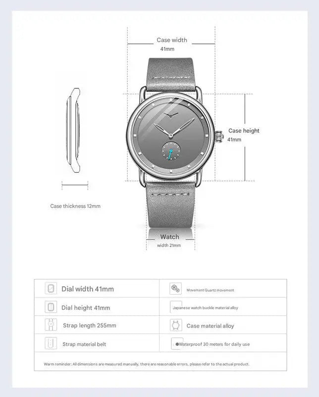 Brown belt black surface Elegant Men's Watch with Leather Band - Small Seconds, Onion Crown Detail Wholesale Hub