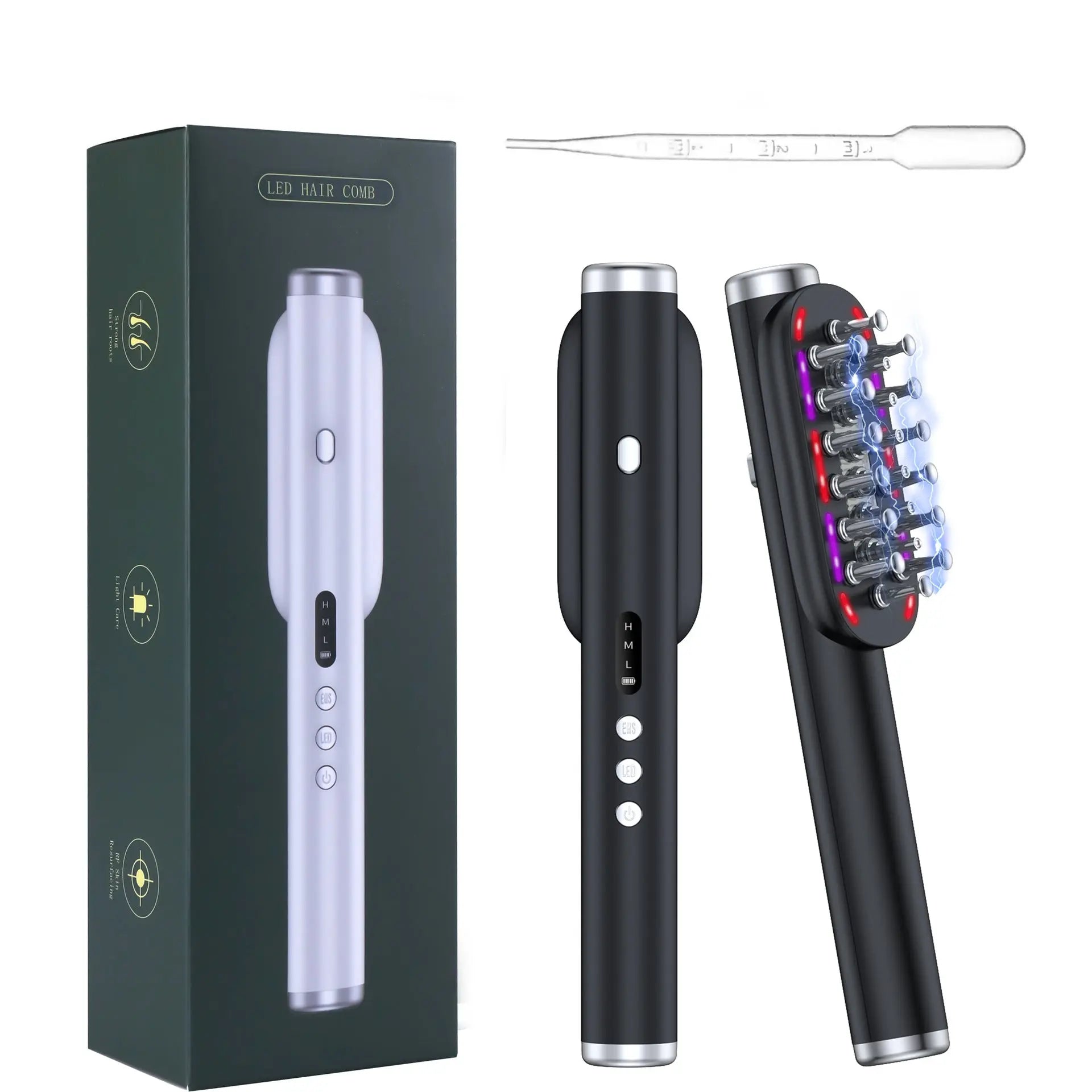 Black Vibrating Scalp Massager Comb - LED Therapy & Oil Infuser for Hair Growth Wholesale Hub