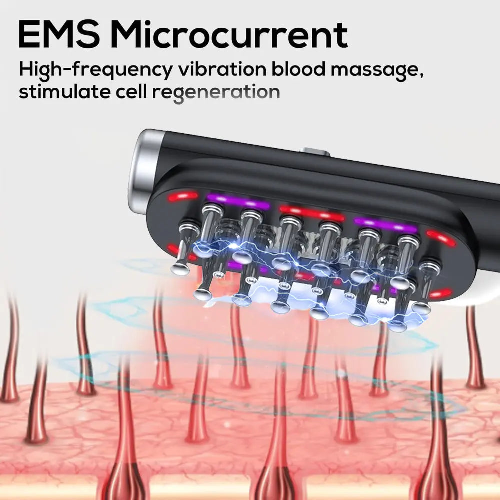Black Vibrating Scalp Massager Comb - LED Therapy & Oil Infuser for Hair Growth Wholesale Hub