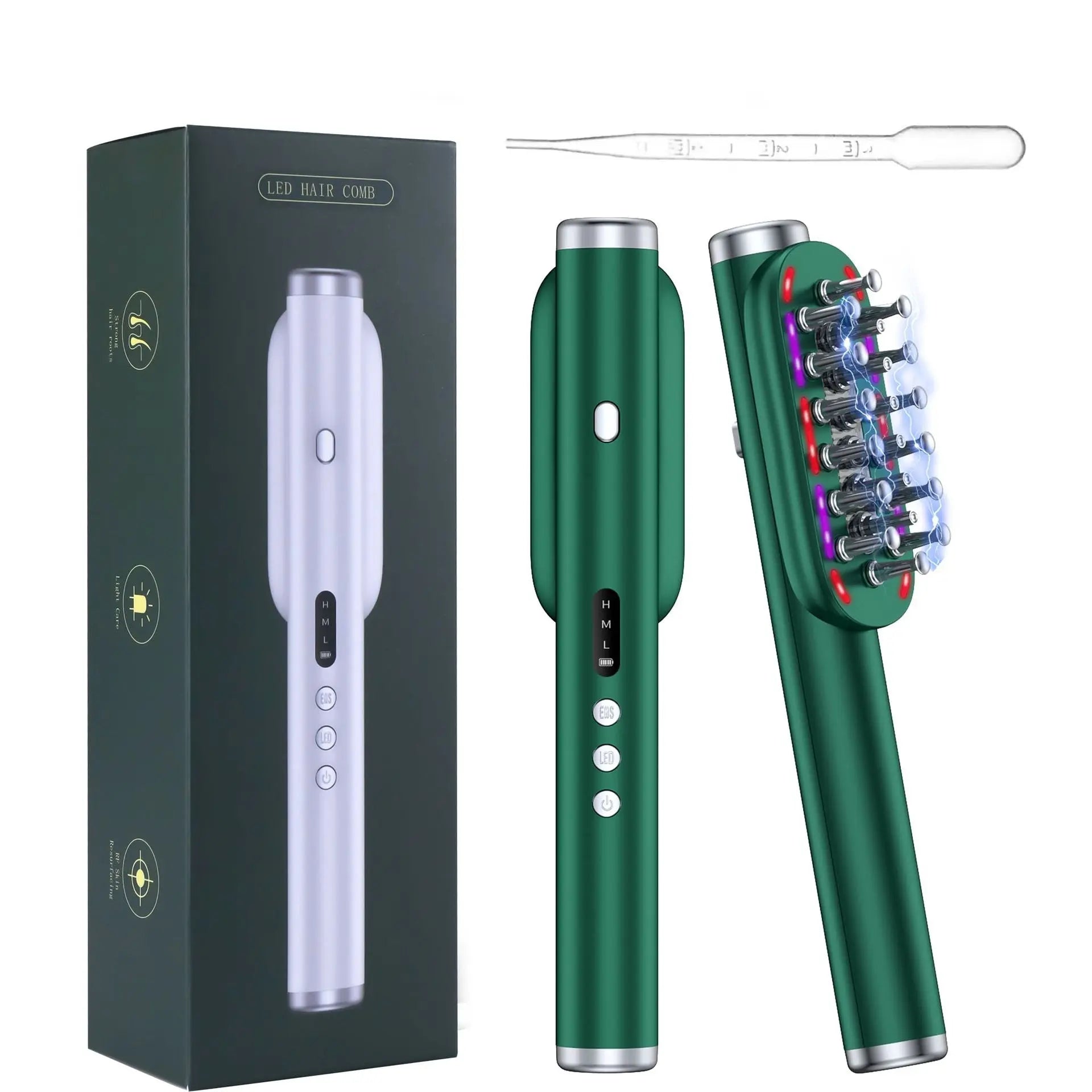 Green Vibrating Scalp Massager Comb - LED Therapy & Oil Infuser for Hair Growth Wholesale Hub