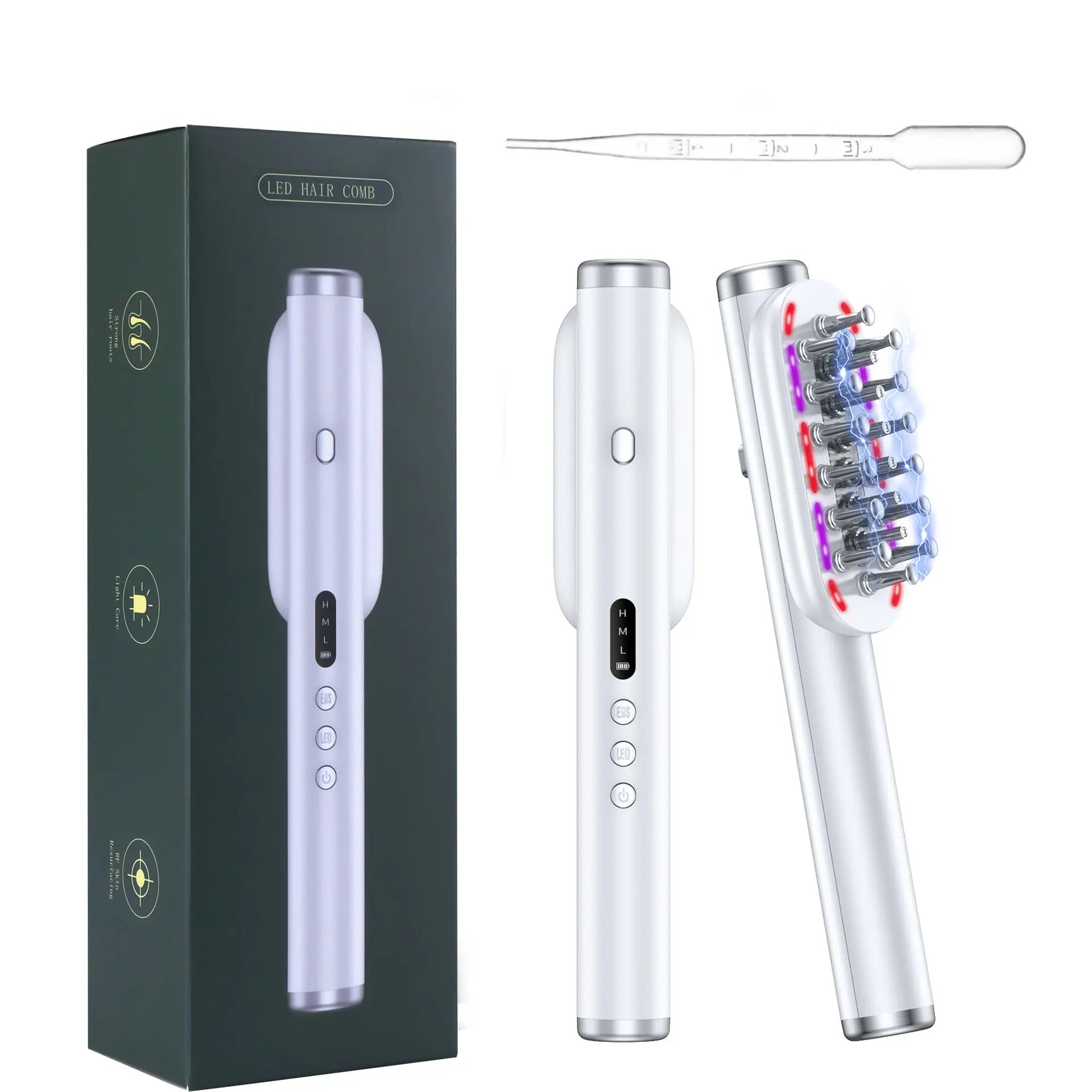 White Vibrating Scalp Massager Comb - LED Therapy & Oil Infuser for Hair Growth Wholesale Hub