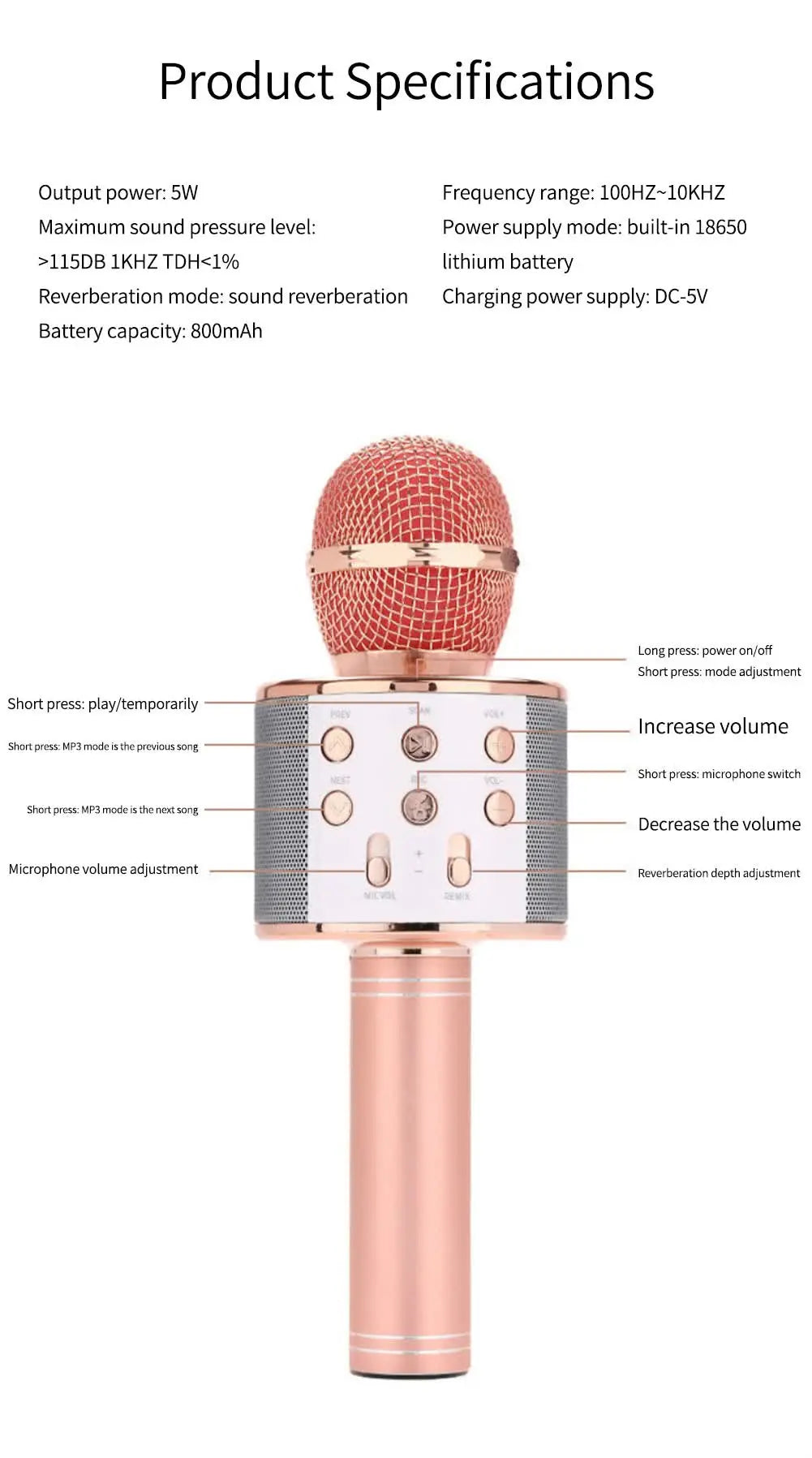 Black Bluetooth 5.0 Karaoke Microphone for Family Entertainment Wholesale Hub