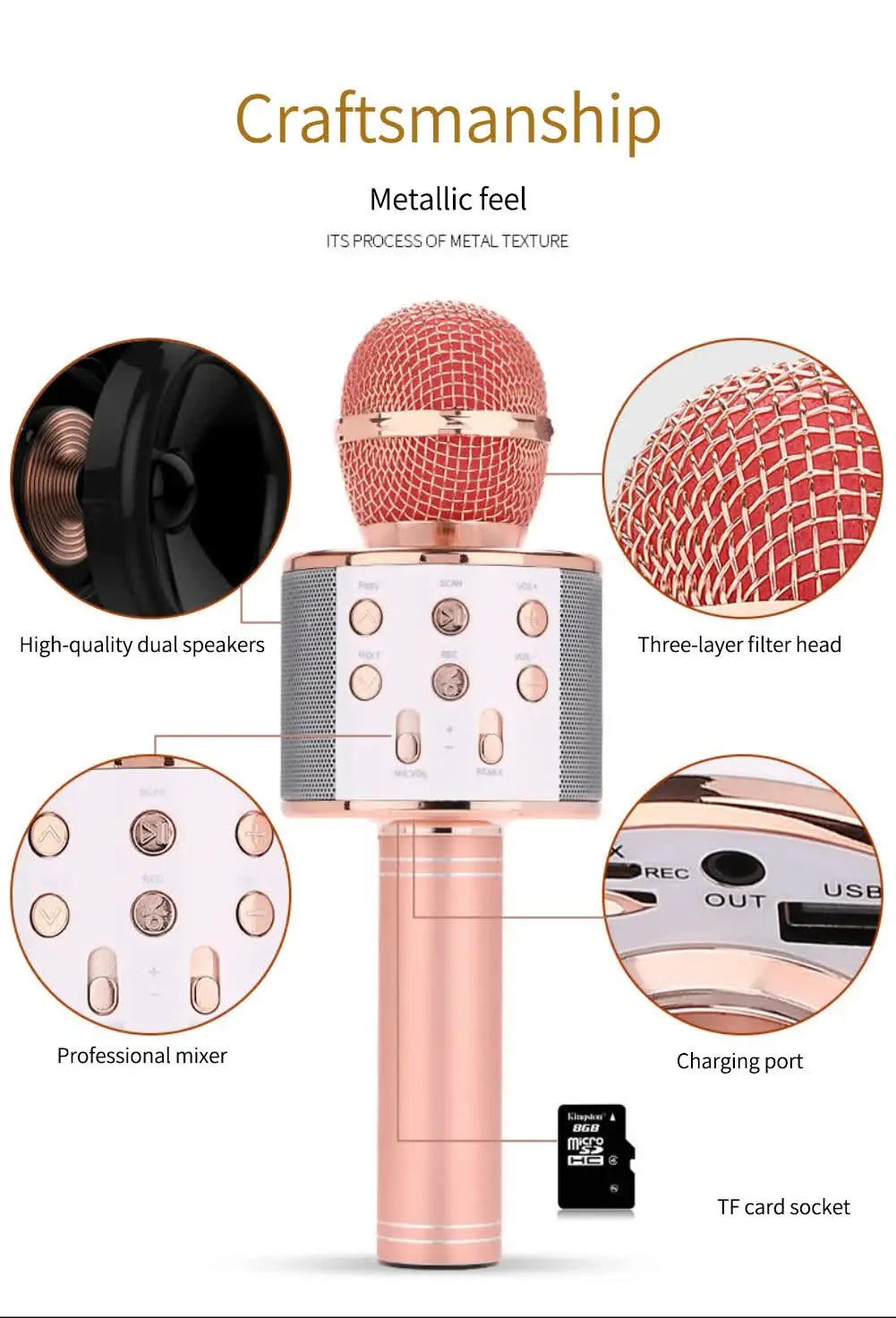 Black Bluetooth 5.0 Karaoke Microphone for Family Entertainment Wholesale Hub
