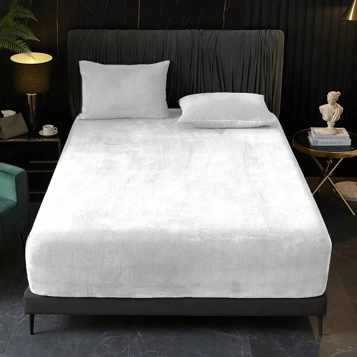 White Plush Crystal Velvet Fitted Sheet - Ultra Soft, Warm & Thick for Winter (198x203+36cm) Wholesale Hub