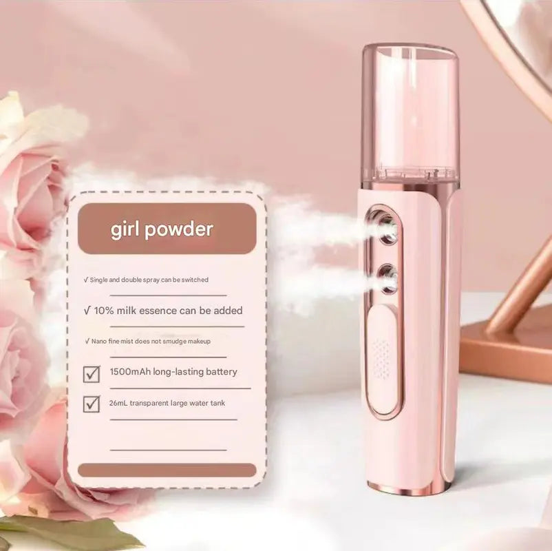 Pink Dual Nozzle Nano Facial Mister - USB Rechargeable Hydrating Spray Wholesale Hub