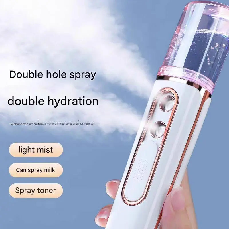Pink Dual Nozzle Nano Facial Mister - USB Rechargeable Hydrating Spray Wholesale Hub
