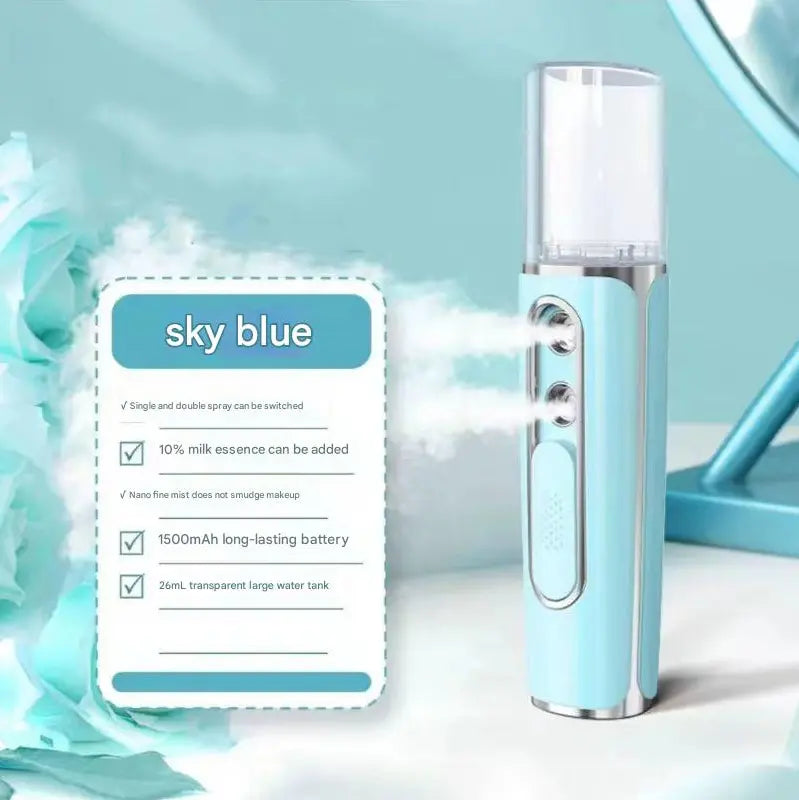 Blue Dual Nozzle Nano Facial Mister - USB Rechargeable Hydrating Spray Wholesale Hub