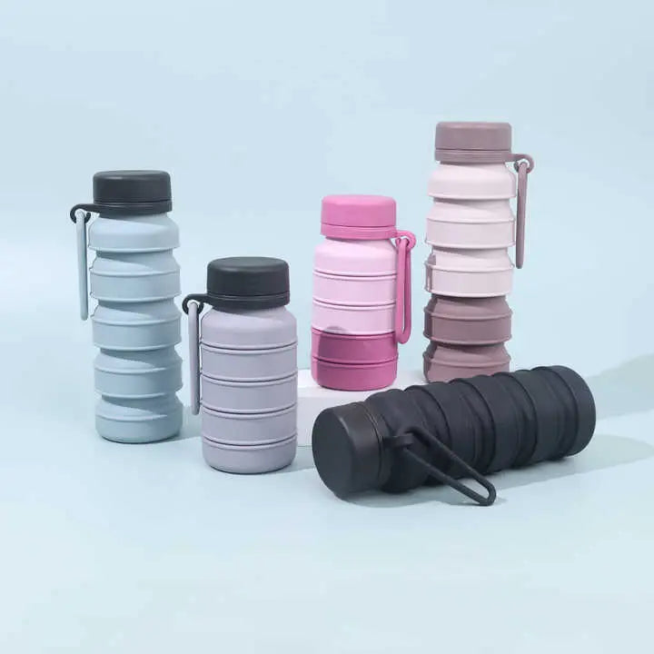 Black Collapsible Silicone Water Bottle - 510ml Portable Food-Grade Travel & Sports Drink Flask Wholesale Hub