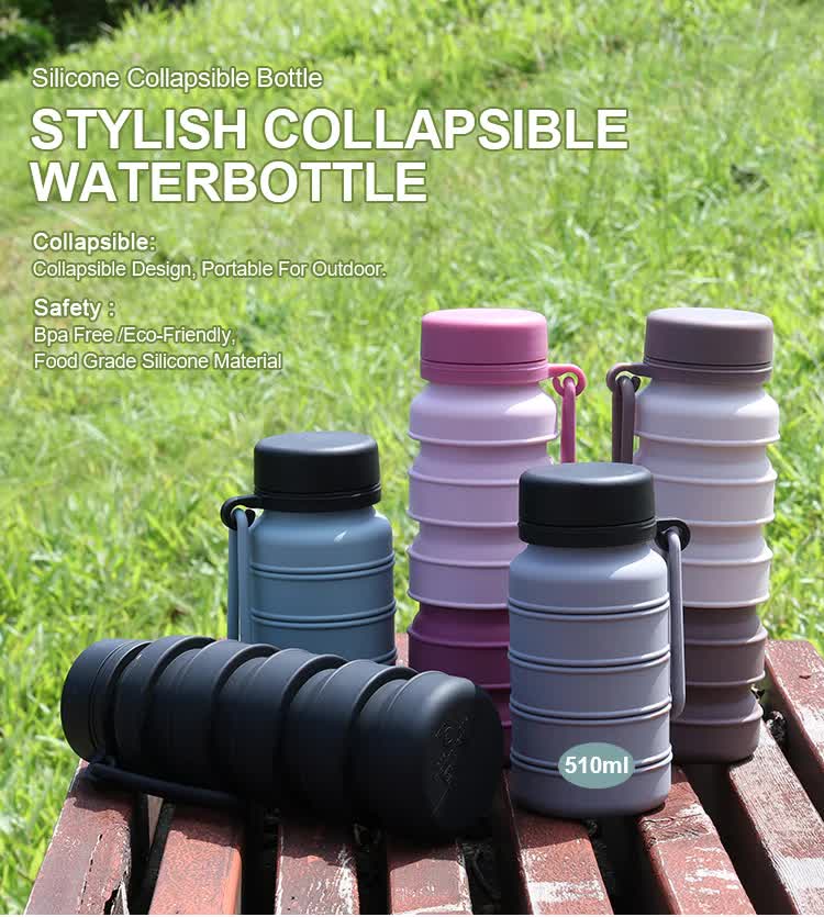 Black Collapsible Silicone Water Bottle - 510ml Portable Food-Grade Travel & Sports Drink Flask Wholesale Hub