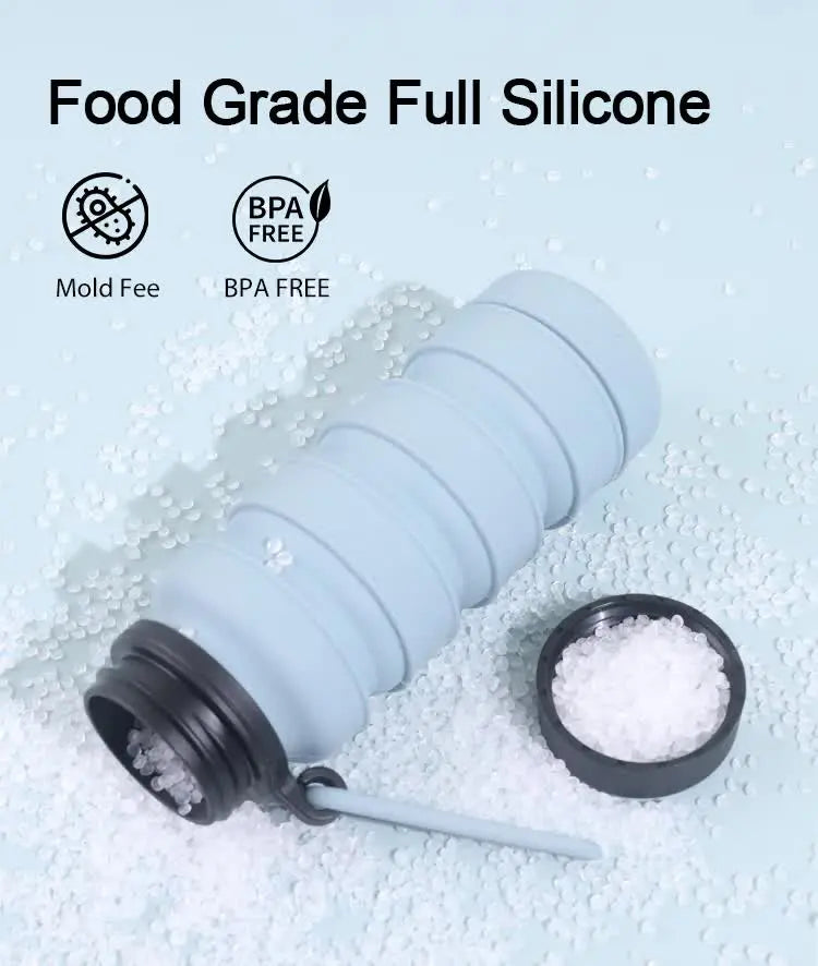 Black Collapsible Silicone Water Bottle - 510ml Portable Food-Grade Travel & Sports Drink Flask Wholesale Hub