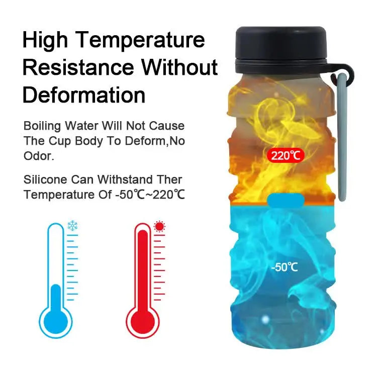 Black Collapsible Silicone Water Bottle - 510ml Portable Food-Grade Travel & Sports Drink Flask Wholesale Hub
