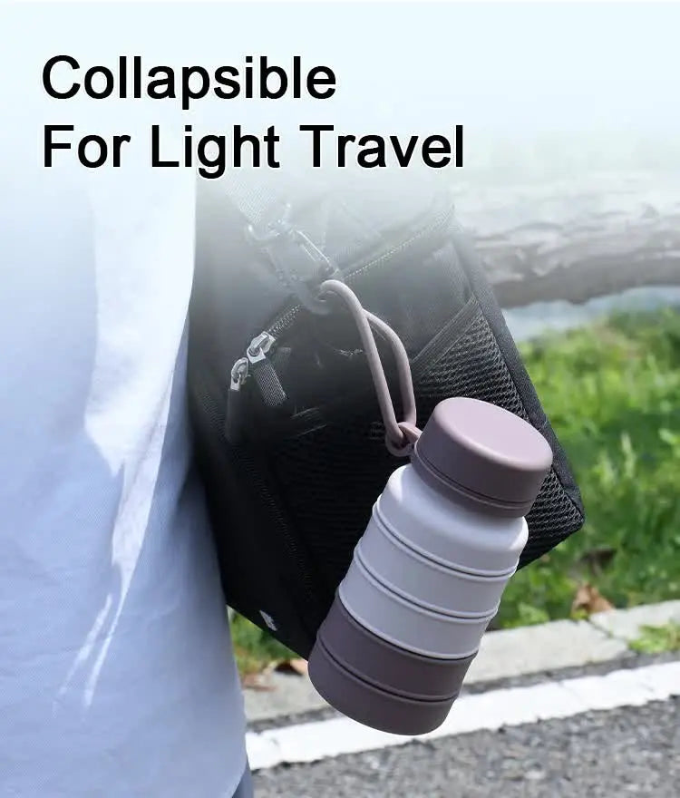 Black Collapsible Silicone Water Bottle - 510ml Portable Food-Grade Travel & Sports Drink Flask Wholesale Hub