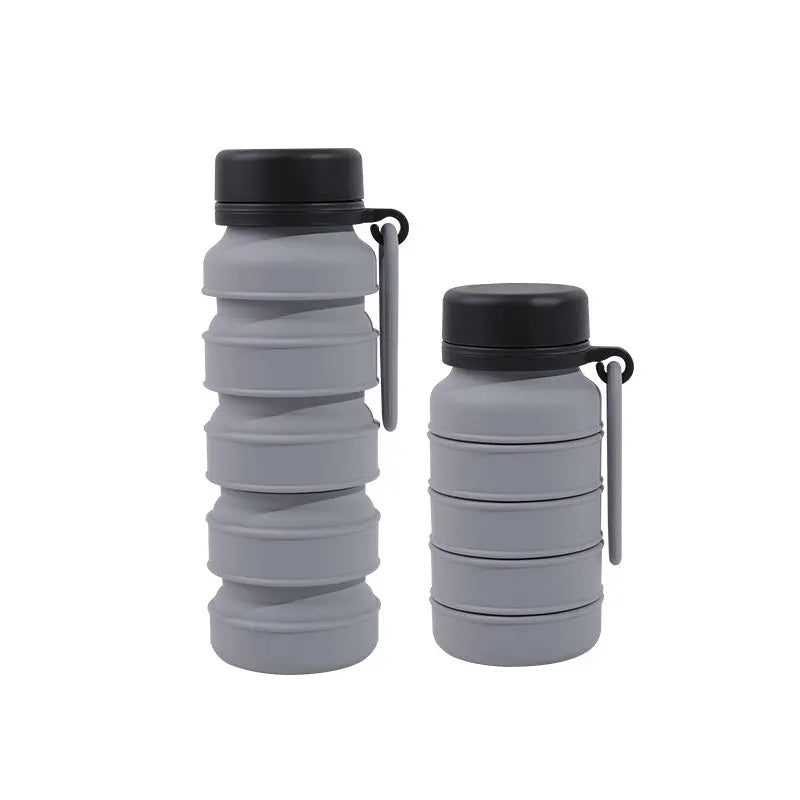 Grey and Black Collapsible Silicone Water Bottle - 510ml Portable Food-Grade Travel & Sports Drink Flask Wholesale Hub