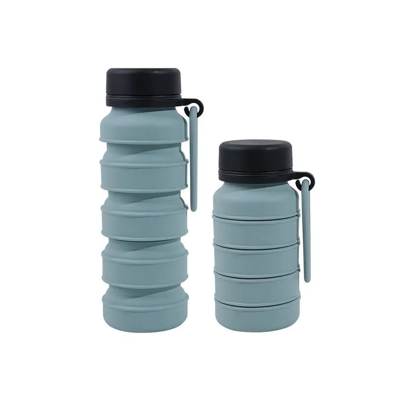 Blue and Black Collapsible Silicone Water Bottle - 510ml Portable Food-Grade Travel & Sports Drink Flask Wholesale Hub
