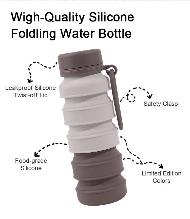 Blue and Black Collapsible Silicone Water Bottle - 510ml Portable Food-Grade Travel & Sports Drink Flask Wholesale Hub