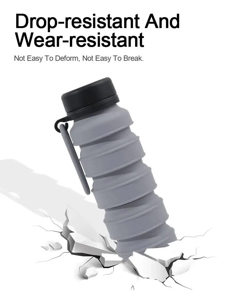 Blue and Black Collapsible Silicone Water Bottle - 510ml Portable Food-Grade Travel & Sports Drink Flask Wholesale Hub