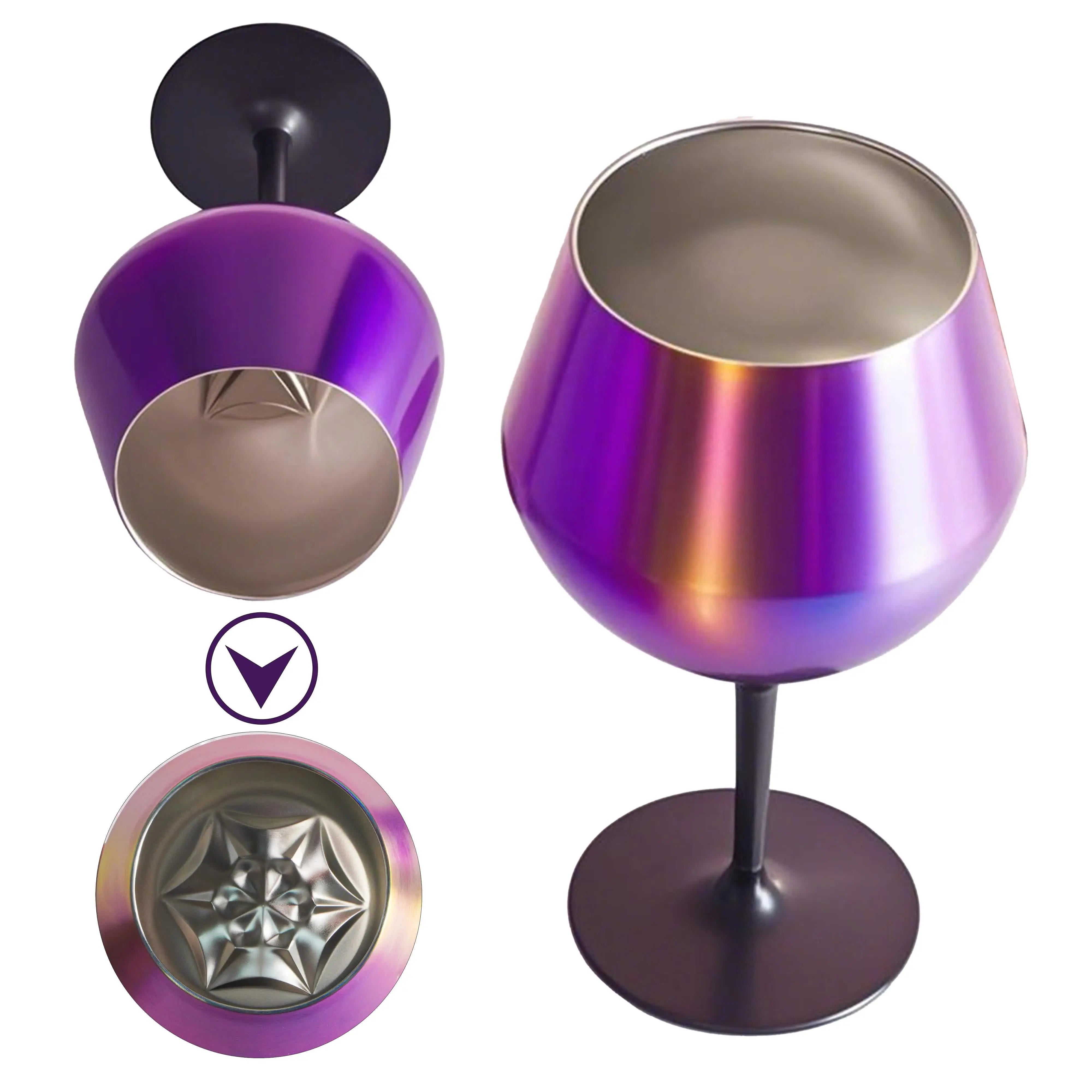 2 Pcs Black Detachable Stainless Steel Wine Glass - 14oz (420ml) Portable Stemmed Goblet for Outdoors & Travel Wholesale Hub