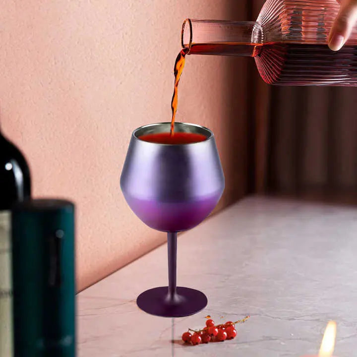 2 Pcs Black Detachable Stainless Steel Wine Glass - 14oz (420ml) Portable Stemmed Goblet for Outdoors & Travel Wholesale Hub