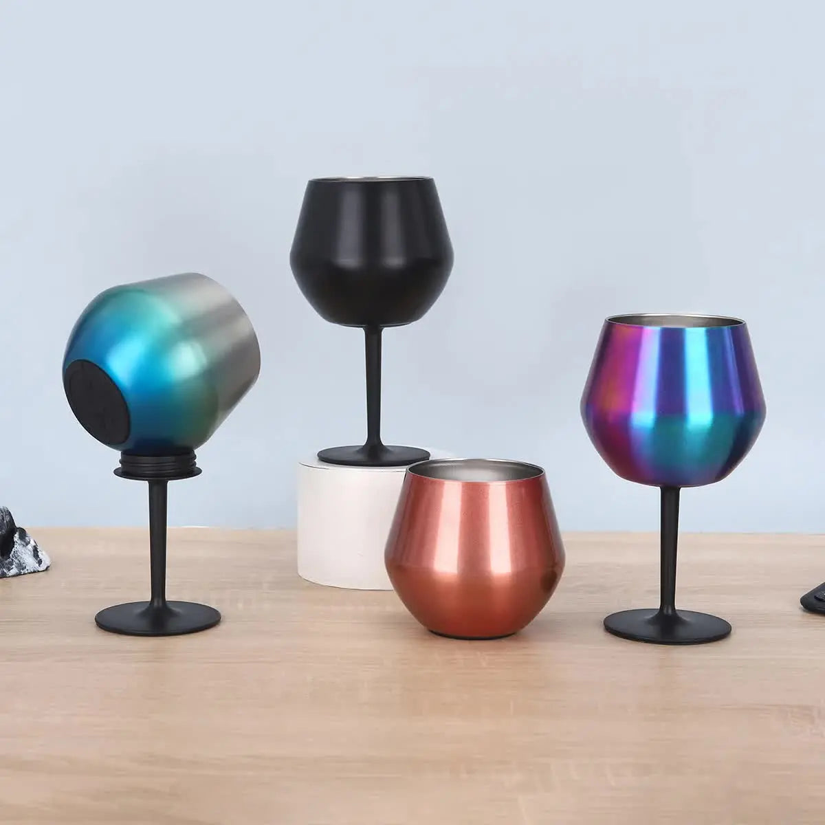 2 Pcs White Detachable Stainless Steel Wine Glass - 14oz (420ml) Portable Stemmed Goblet for Outdoors & Travel Wholesale Hub