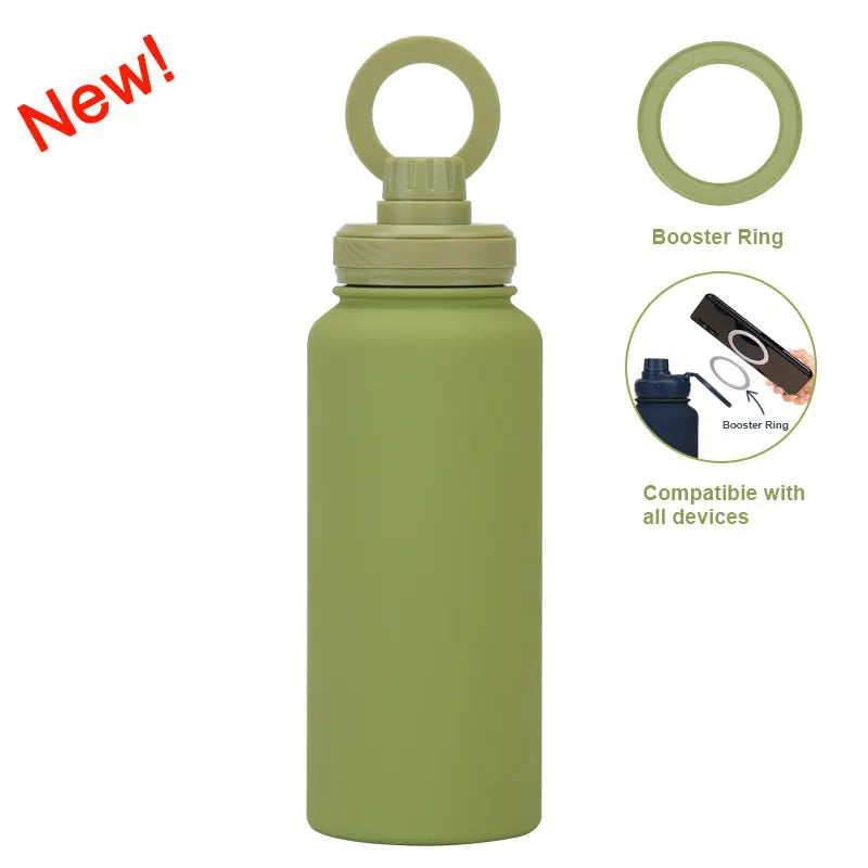 Matcha Green 1L Stainless Steel Water Bottle with Magnetic Phone Holder Lid - Portable Hydration & Hands-Free Stand Wholesale Hub
