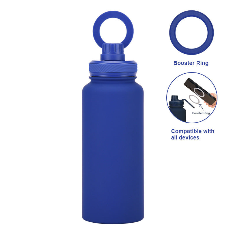Bright Blue 1L Stainless Steel Water Bottle with Magnetic Phone Holder Lid - Portable Hydration & Hands-Free Stand Wholesale Hub