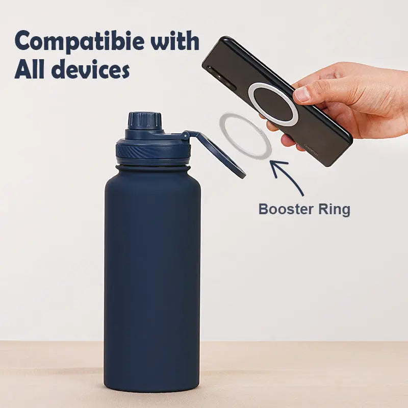 Orange 1L Stainless Steel Water Bottle with Magnetic Phone Holder Lid - Portable Hydration & Hands-Free Stand Wholesale Hub