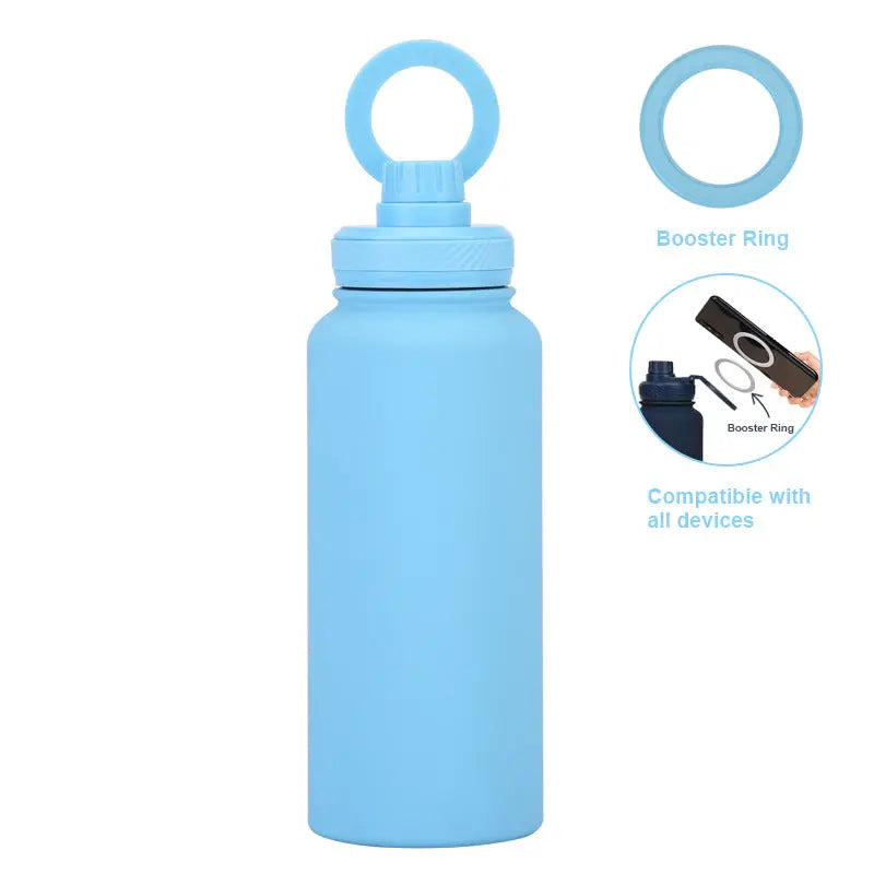 Light Blue 1L Stainless Steel Water Bottle with Magnetic Phone Holder Lid - Portable Hydration & Hands-Free Stand Wholesale Hub