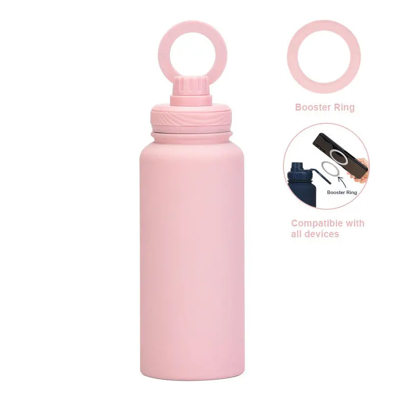 Light Pink 1L Stainless Steel Water Bottle with Magnetic Phone Holder Lid - Portable Hydration & Hands-Free Stand Wholesale Hub