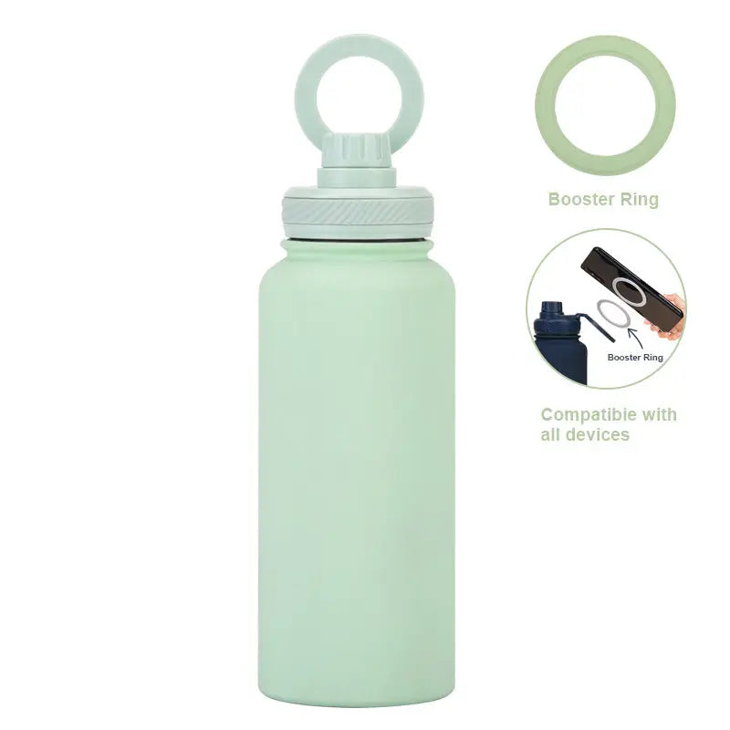 Light Green 1L Stainless Steel Water Bottle with Magnetic Phone Holder Lid - Portable Hydration & Hands-Free Stand Wholesale Hub