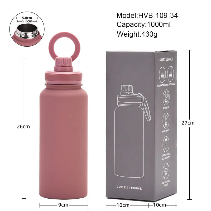 Light Green 1L Stainless Steel Water Bottle with Magnetic Phone Holder Lid - Portable Hydration & Hands-Free Stand Wholesale Hub
