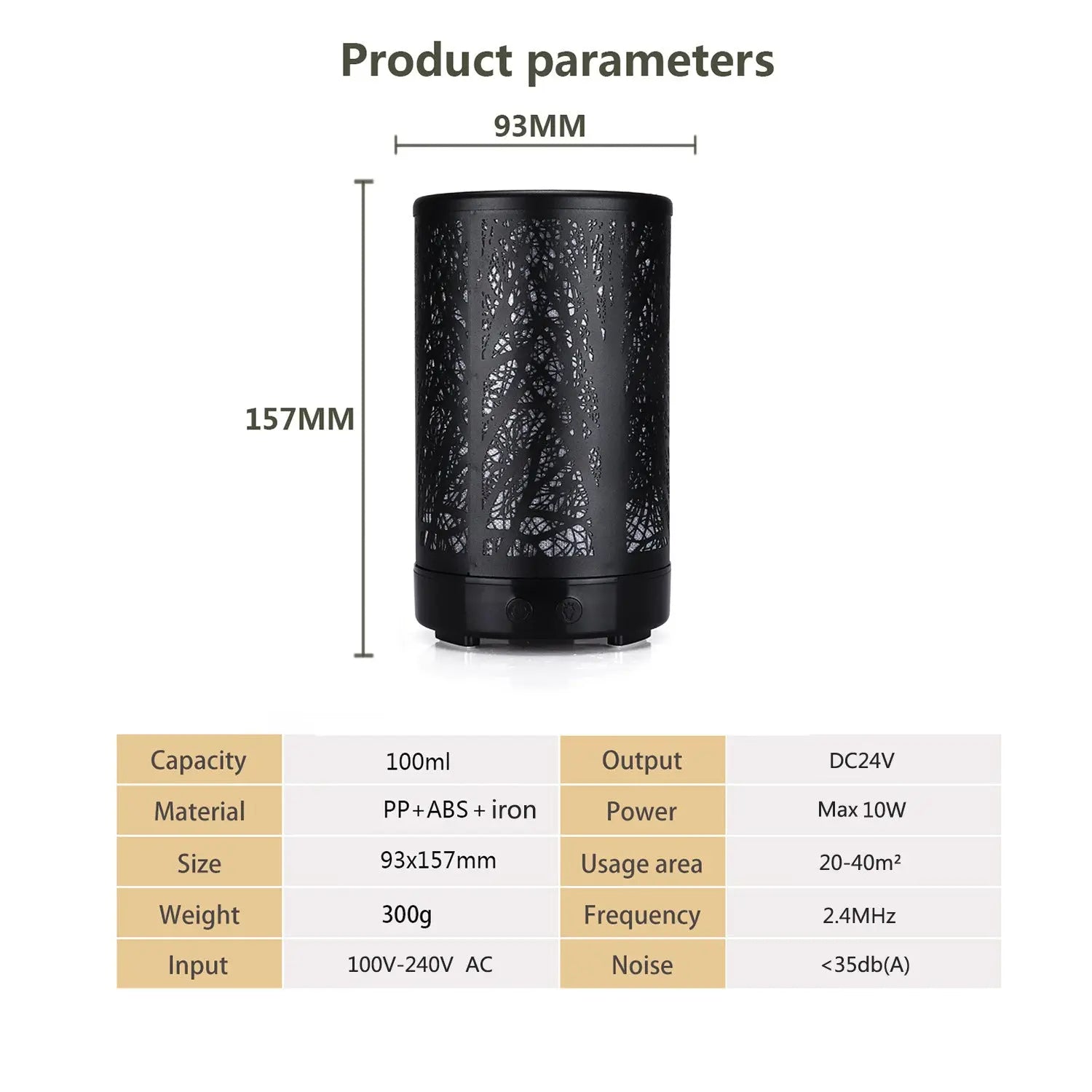 Coffee and Black Forest Design Iron Essential Oil Diffuser - 7 Color LED Ultrasonic Cool Mist Humidifier 100ml Wholesale Hub