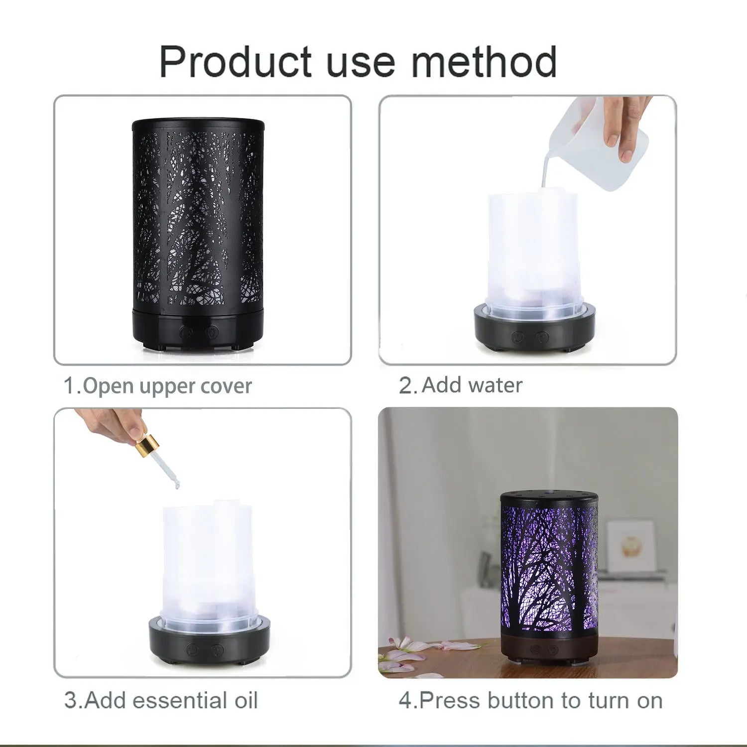 Coffee and Black Forest Design Iron Essential Oil Diffuser - 7 Color LED Ultrasonic Cool Mist Humidifier 100ml Wholesale Hub