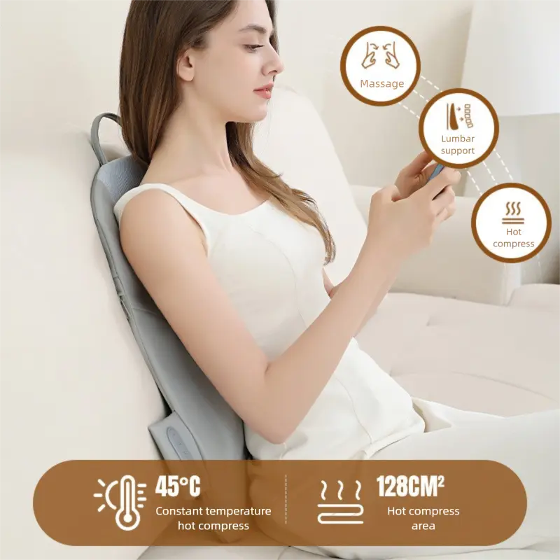 Grey Slim Wireless Shiatsu Back Massager Cushion - Rechargeable Heated Massage Pad for Full Back Relief Wholesale Hub