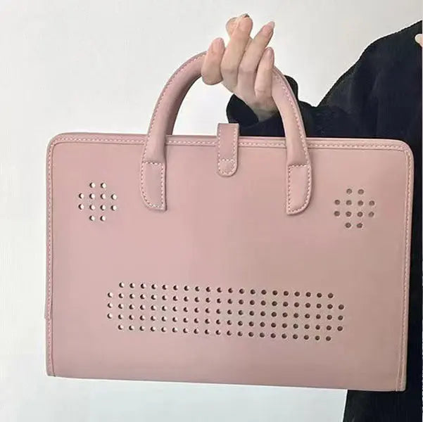 Chic Pink 14-Inch Laptop Handbag - PU Leather Sleeve with Carry Handles & Cooling Vents Wholesale Hub