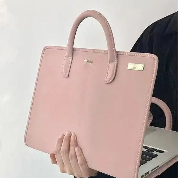 Chic Pink 14-Inch Laptop Handbag - PU Leather Sleeve with Carry Handles & Cooling Vents Wholesale Hub