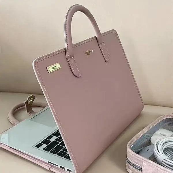 Chic Pink 14-Inch Laptop Handbag - PU Leather Sleeve with Carry Handles & Cooling Vents Wholesale Hub