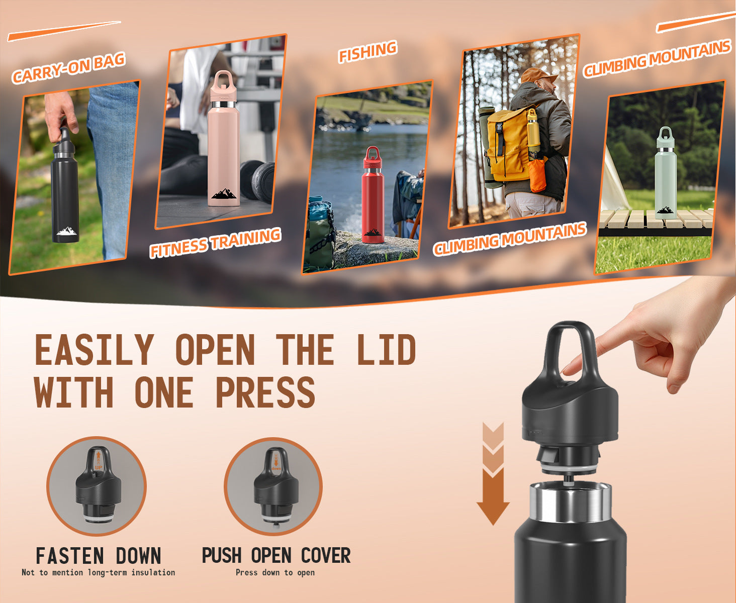 Yellow 480ml Insulated Stainless Steel Water Bottle - Leakproof One-Click Lid Thermal Flask for Hot & Cold Drinks Wholesale Hub