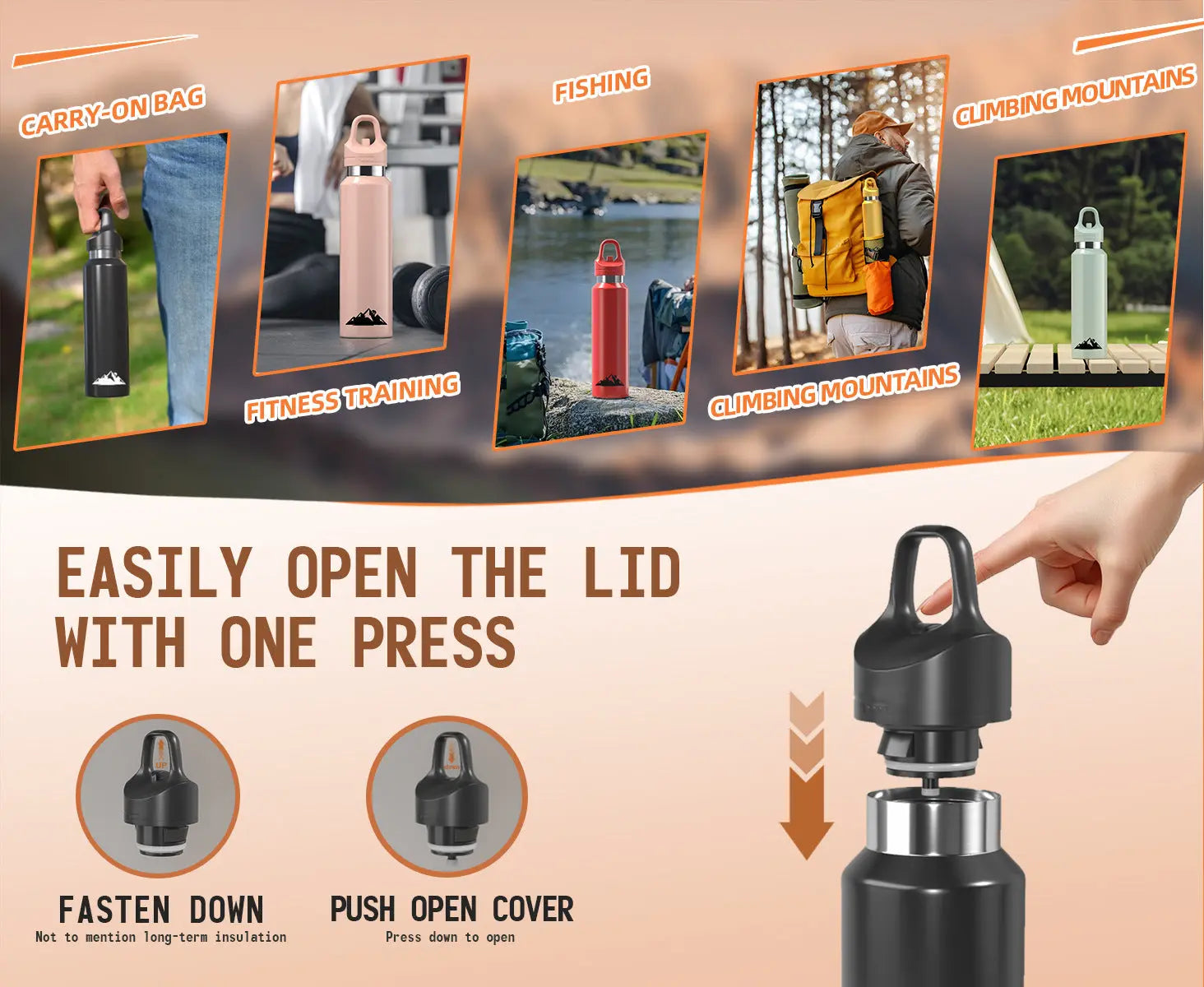 Black 680ml Insulated Stainless Steel Water Bottle - Leakproof One-Click Lid Thermal Flask for Hot & Cold Drinks Wholesale Hub