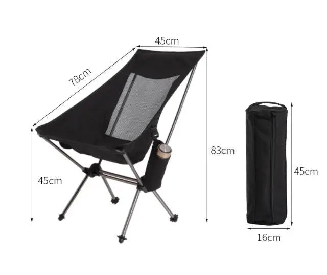 Black Lightweight Portable Folding Camping Chair - High-Back Aluminum Alloy Moon Chair with Oxford Fabric, Side Pocket & Carry Bag for Outdoor, Beach, Fishing Wholesale Hub