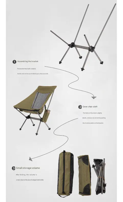 Black Lightweight Portable Folding Camping Chair - High-Back Aluminum Alloy Moon Chair with Oxford Fabric, Side Pocket & Carry Bag for Outdoor, Beach, Fishing Wholesale Hub